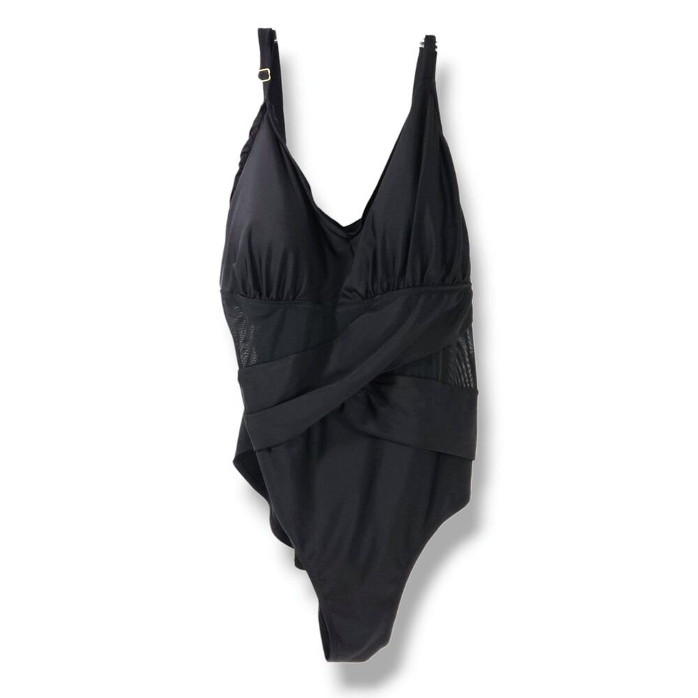 Ava & Viv Black One Piece Swimsuit 24W Mesh Inserts Resortwear‎ Vacay Plus Size